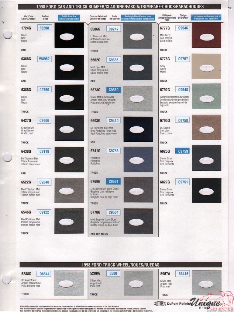 1998 Ford Paint Charts DuPont 7